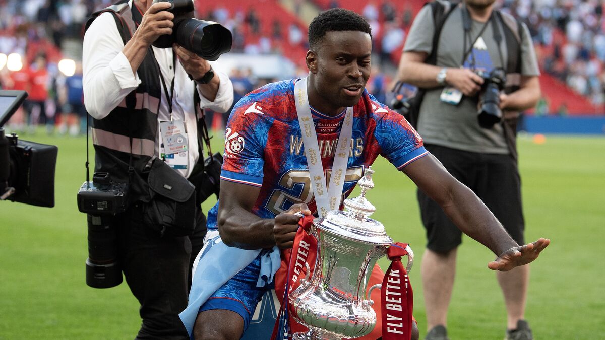 A picture of Crystal Palace defender Marc Guehi after their FA Cup final win over Manchester City.