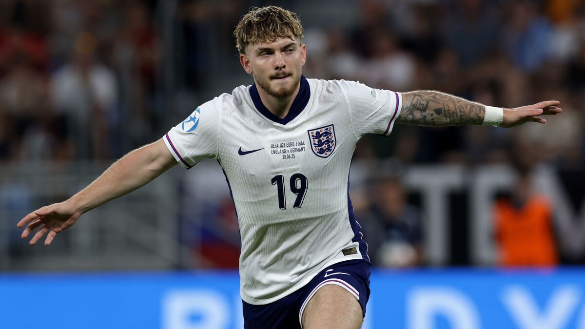 A picture of Liverpool's Harvey Elliott, after scoring in Saturday's UEFA European Under-21 Championship final against Germany