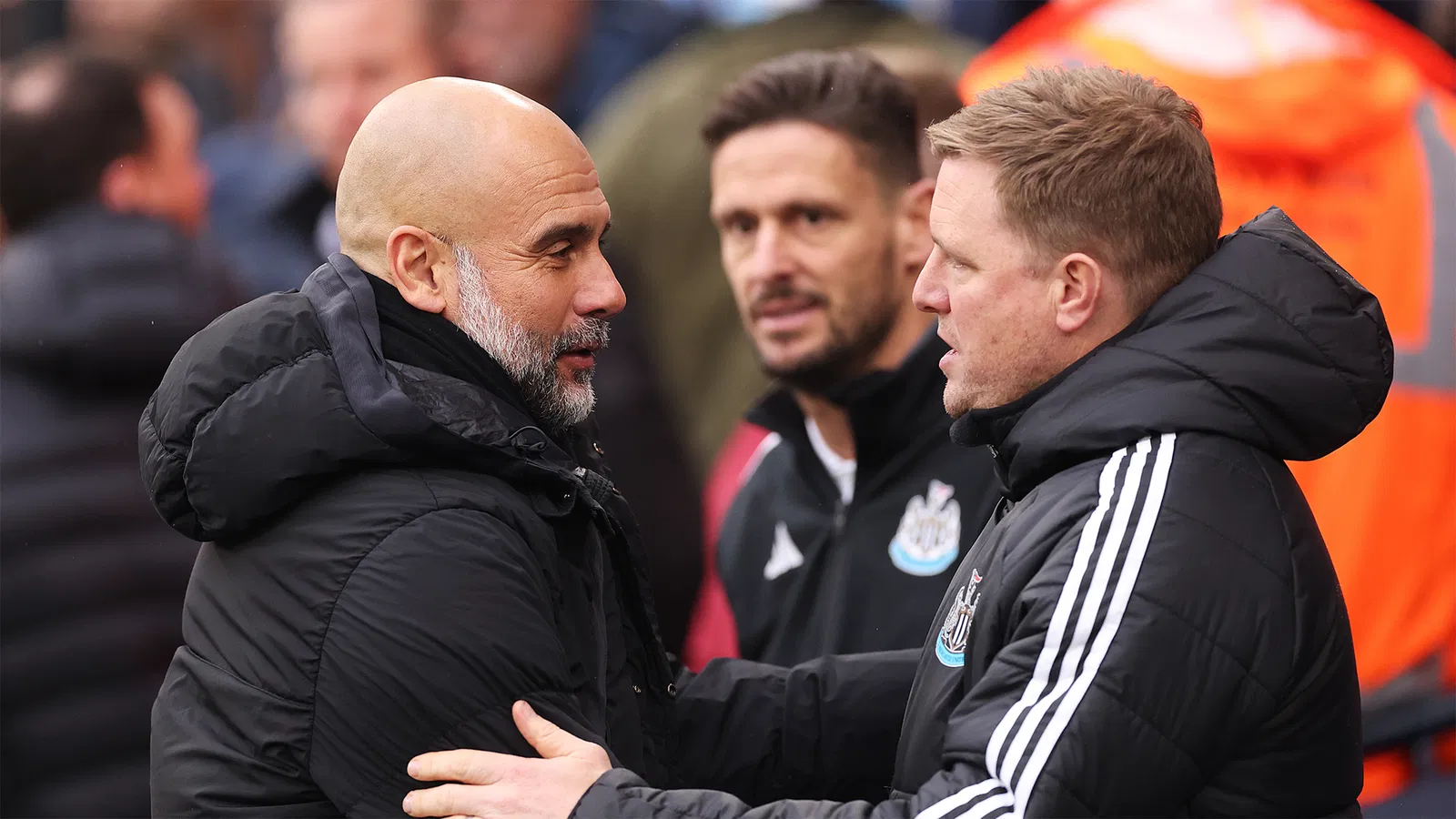 Pep Guardiola (Manchester Ciity manager). Eddie Howe (Newcastle United manager)