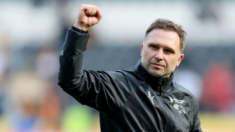 A picture of Derby County manager John Eustace.