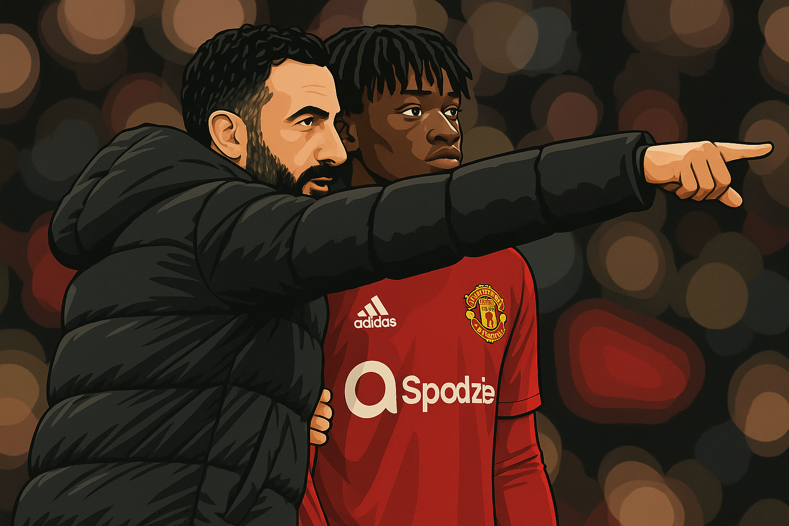 A picture of Manchester manager Ruben Amorim and midfielder Kobbie Mainoo.