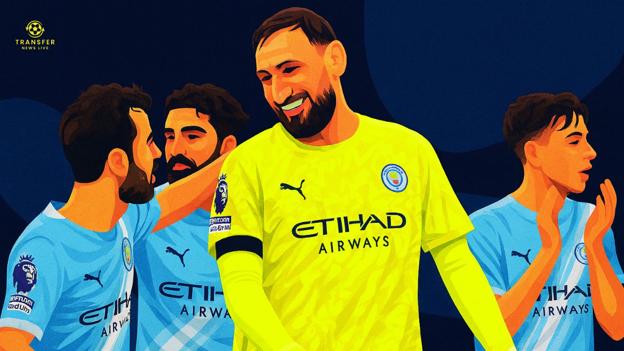 Gianluigi Donnarumma and Manchester City team players
