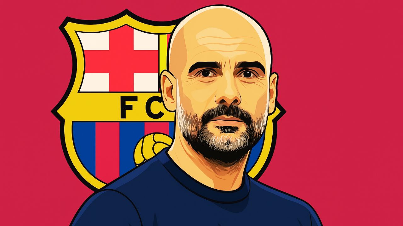 Pep Guardiola with Barcelona Crest