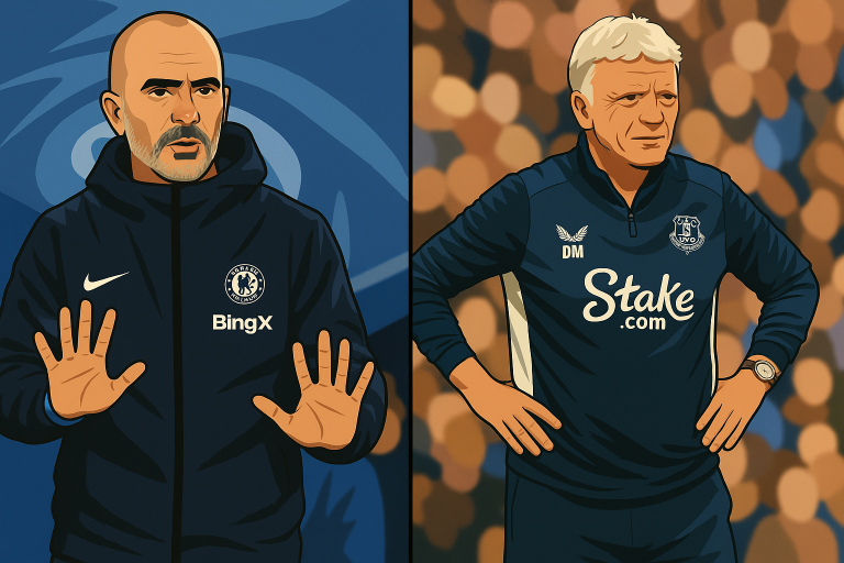 A picture of Chelsea manager Enzo Maresca and Everton manager David Moyes.