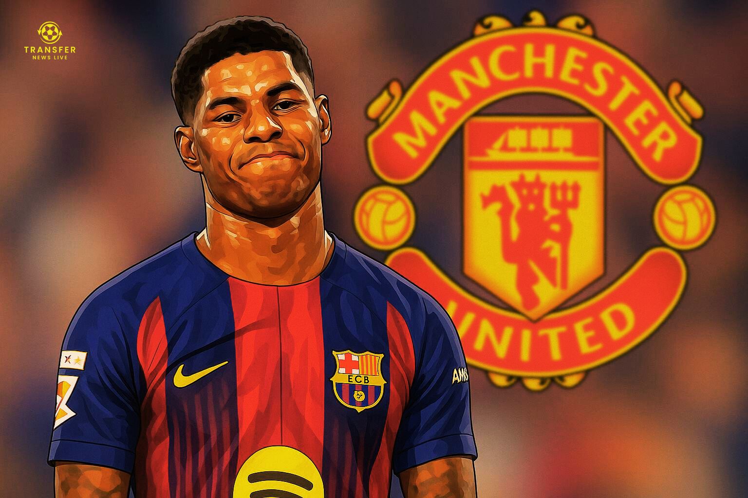 Marcus Rashford with Manchester United logo