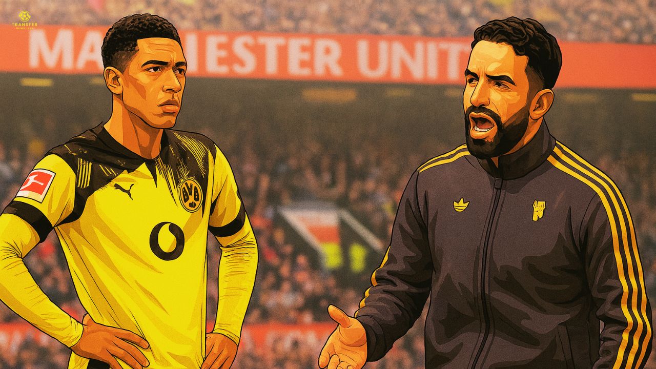 Vectorized image of Jobe Bellingham and Ruben Amorim inside Old Trafford