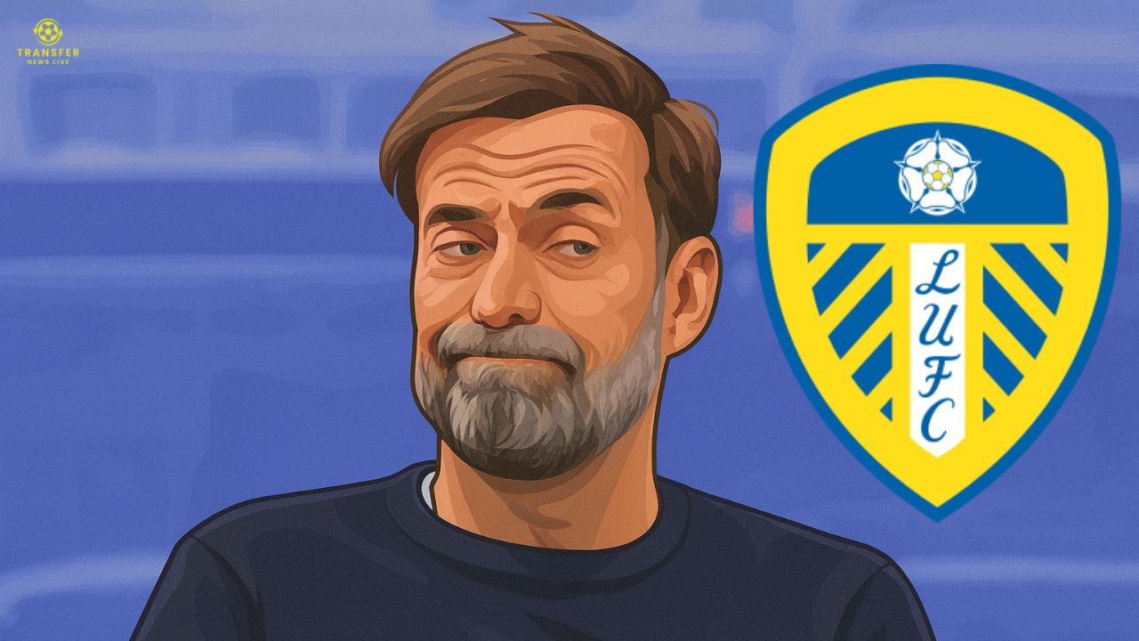 Vectorized image of Jurgen Klopp with Leeds United crest