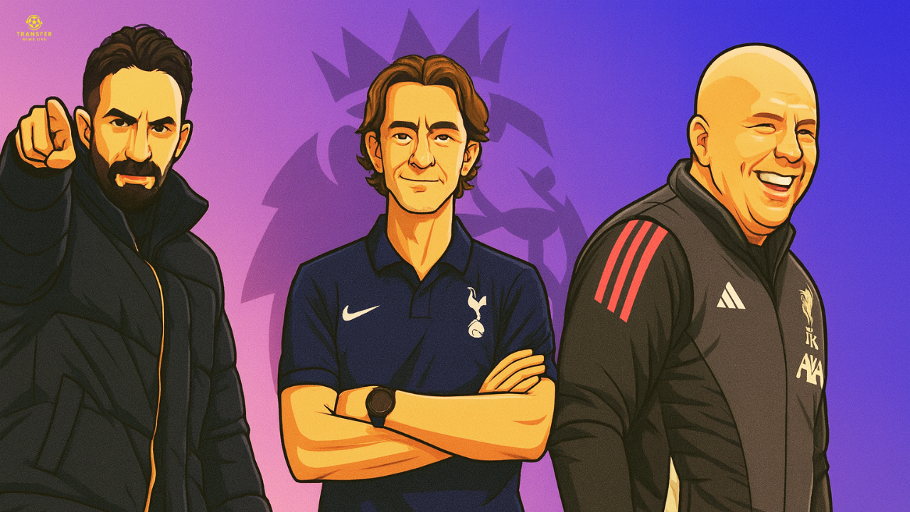 Vectorized image of, Ruben Amorim, Thomas Frank, and Arne Slot
