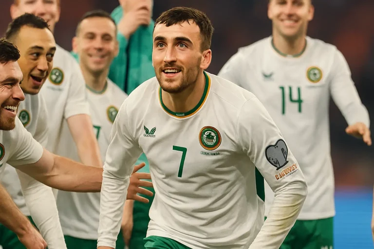 Troy Parrott and Ireland players