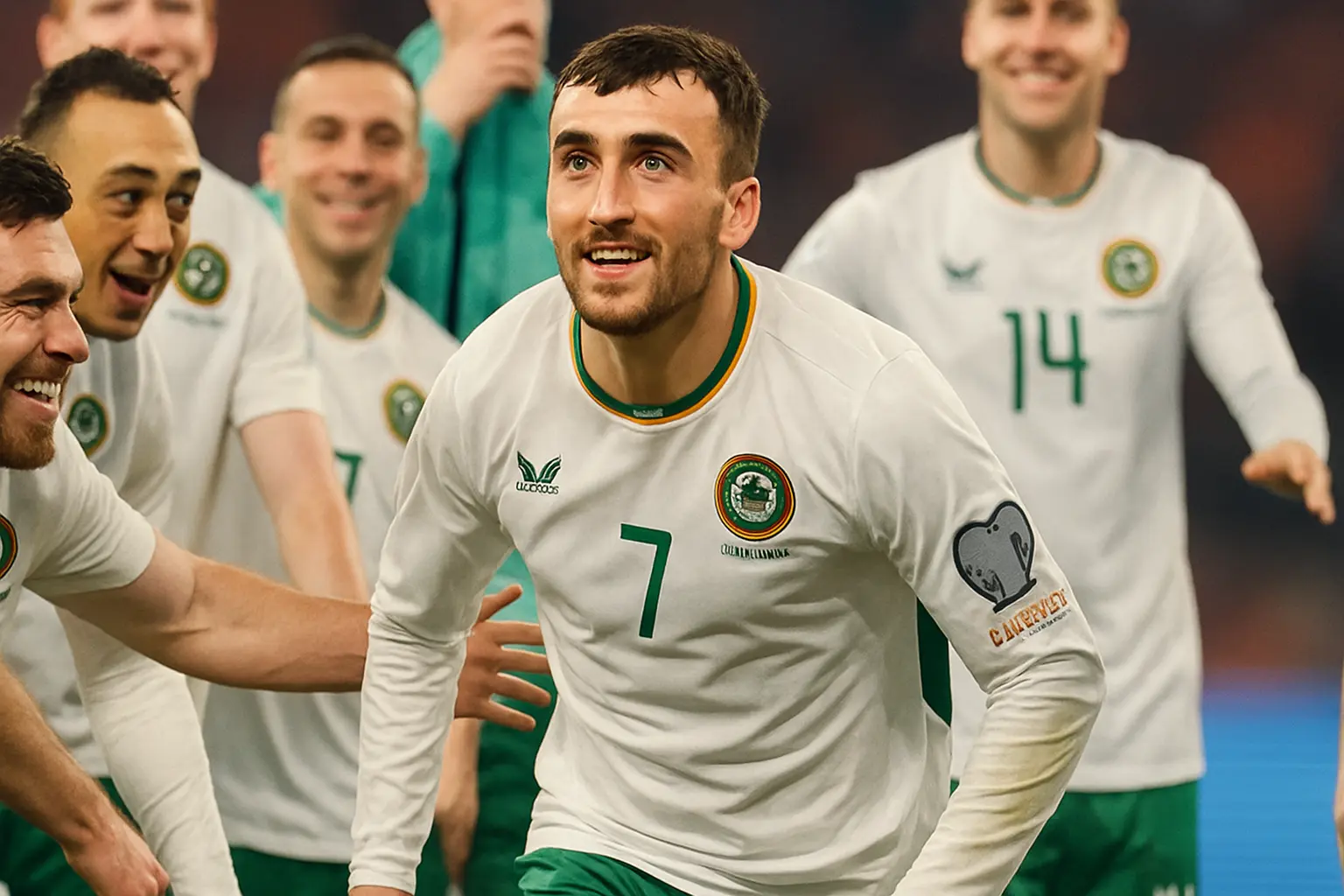 Troy Parrott and Ireland players
