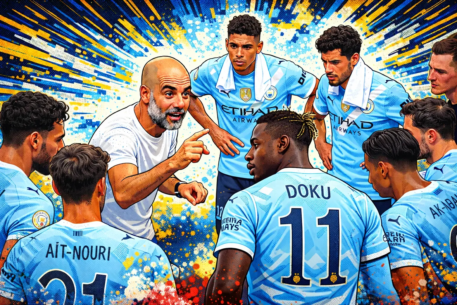 Pep Guardiola and his Manchester City squad