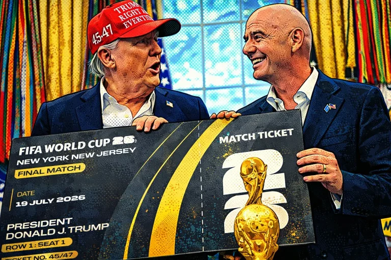 Donald Trump and Gianni Infantino hold World Cup ticket