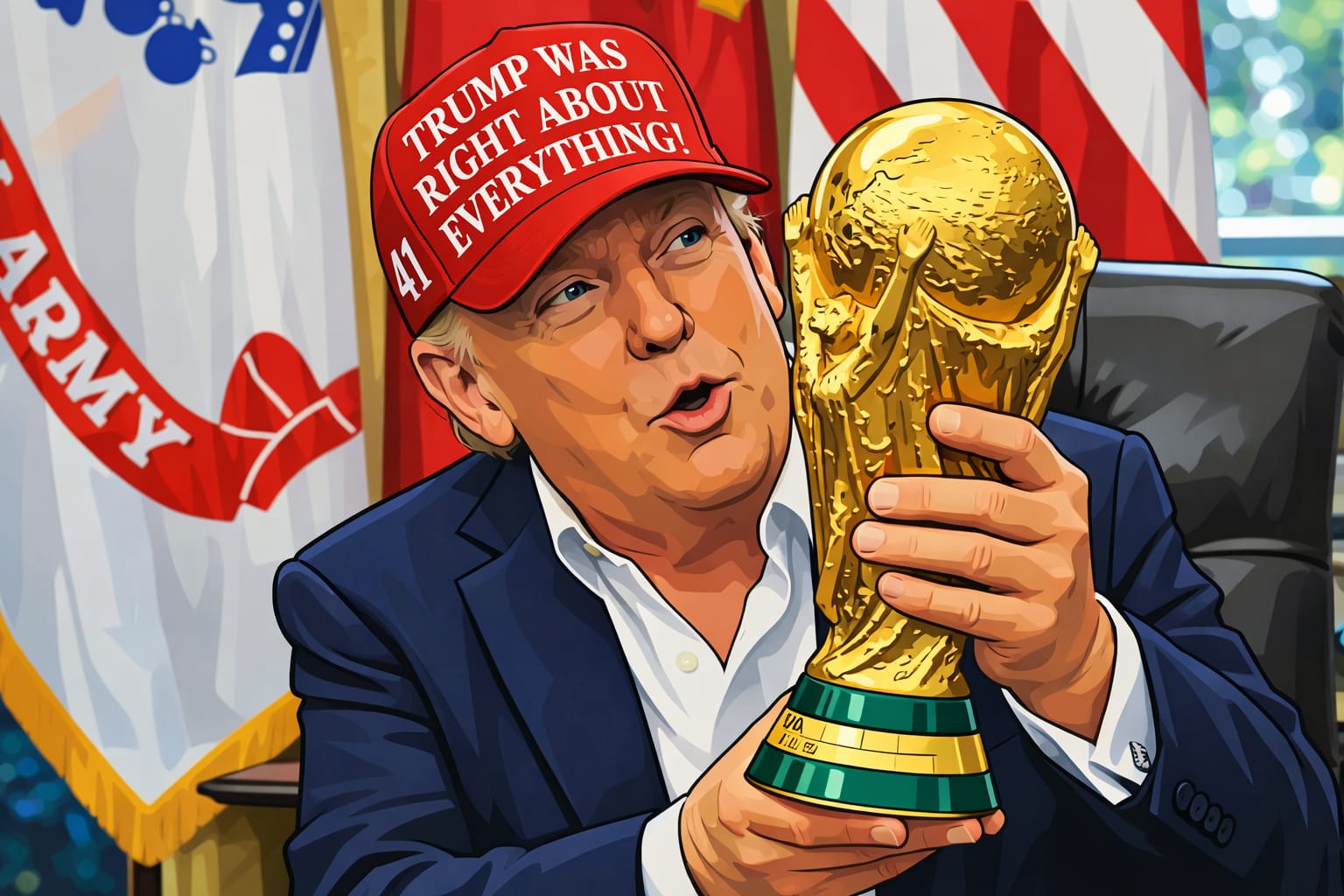 Donald Trump holding the World Cup