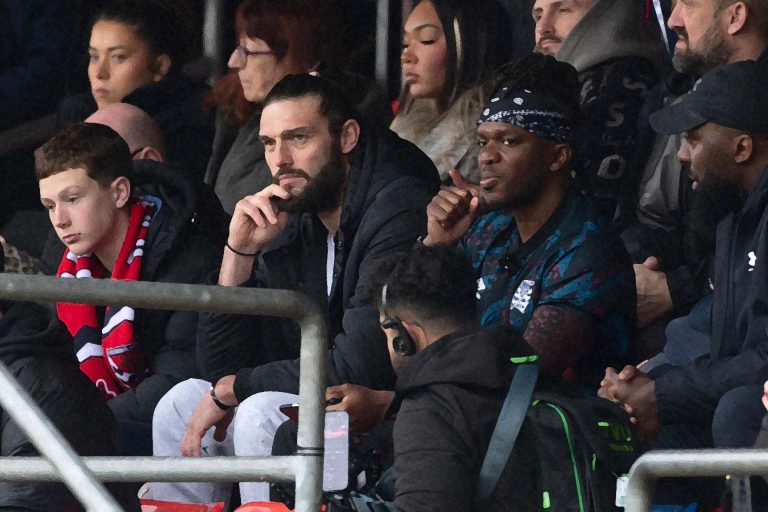 KSI and Andy Carroll watch on Dagenham & Redbridge.