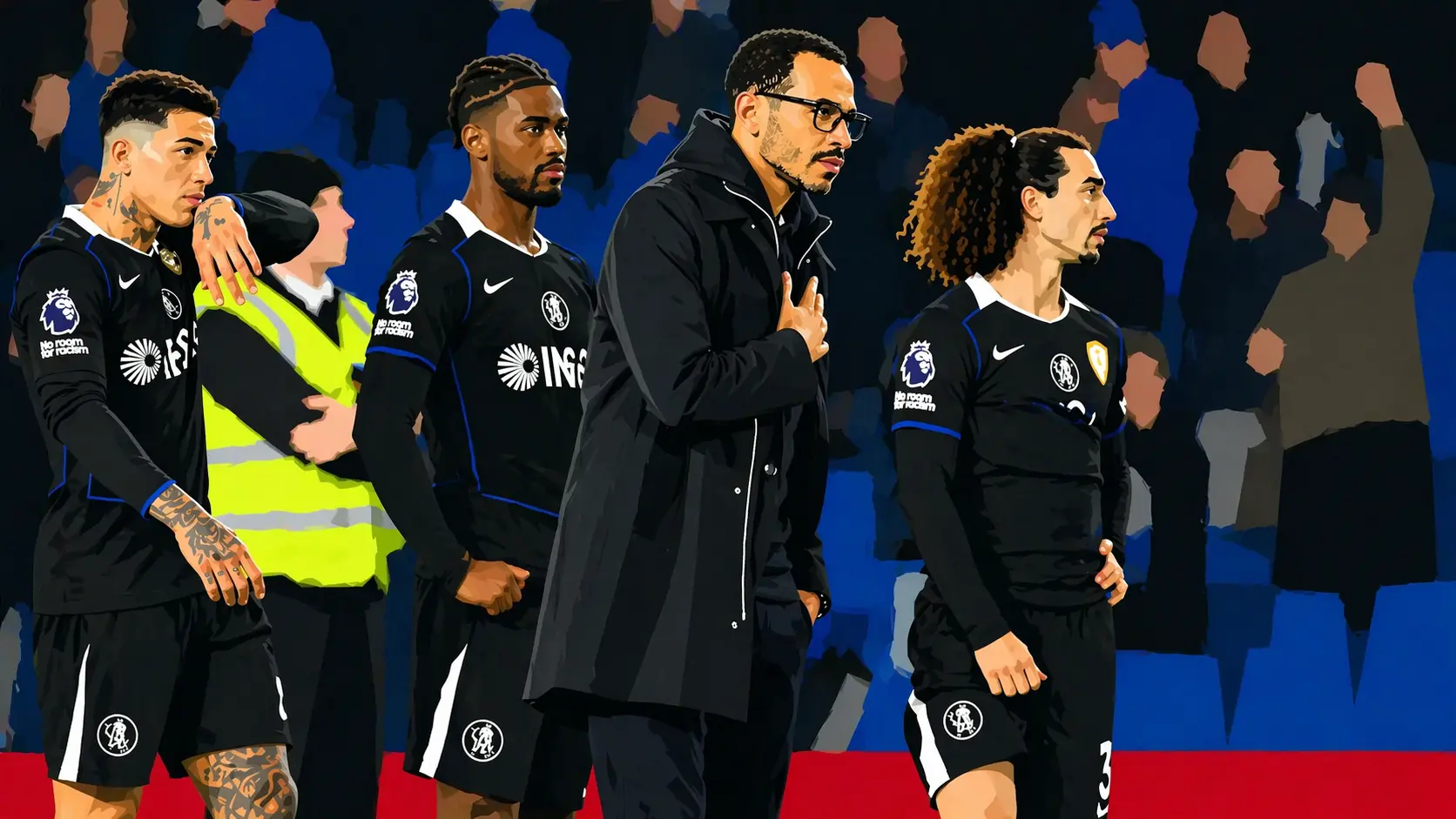 Liam Rosenior with Chelsea players
