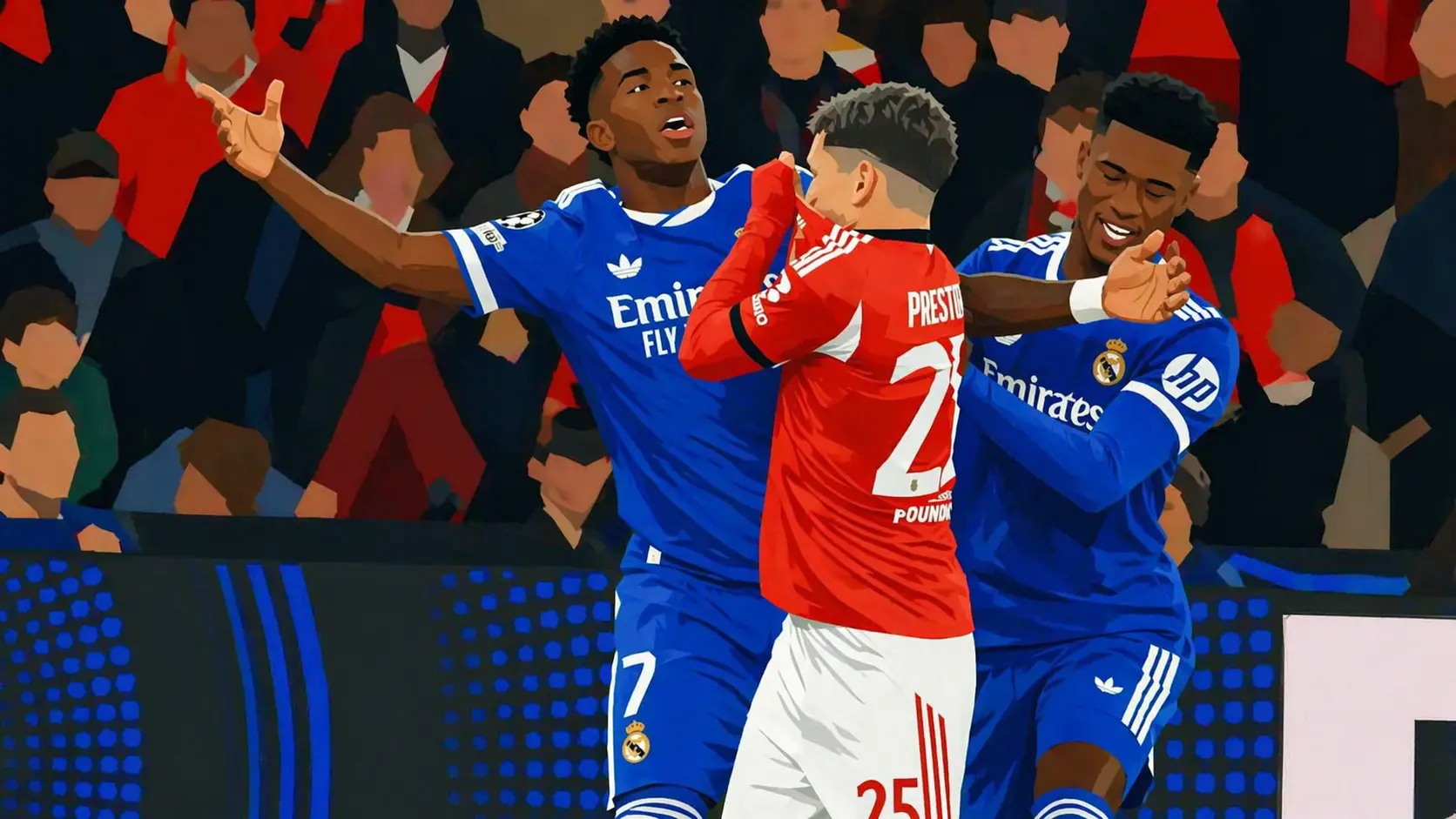 Gianluca Prestianni and Vinicius Junior during a Champions League encounter