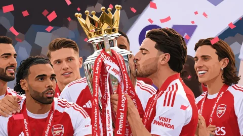 Declan Rice kissing the Premier League trophy